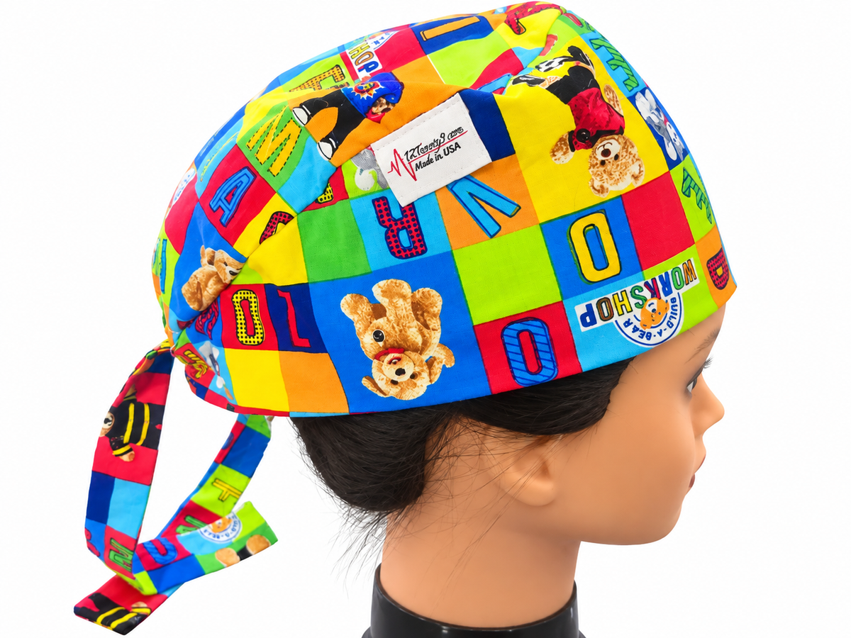 Build a Bear 100% Cotton Tie Back Scrub Cap Free Machine Embroidery!