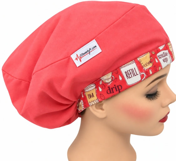Pink & Caffeine! Print Reversible Scrub Cap Free Embroidery for a limited Time
