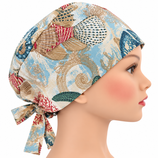 Sea Serenade Tie-Back Scrub Cap - Blue & Teal