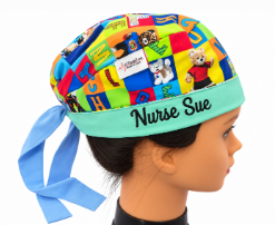 One of a KIND! Build a Bear 100% Cotton Tie Back Scrub Cap Free Machine Embroidery!