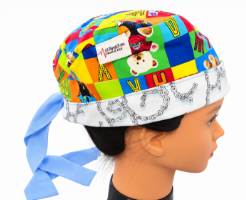 One of a KIND! Build a Bear 100% Cotton Tie Back Scrub Cap Free Machine Embroidery!