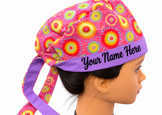 Colorful Floral One of a Kind Scrub Cap Free Embroidery for a limited Time
