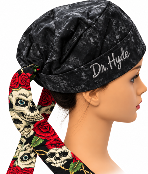 Day of the Dead/Sugar Skull Reversible 100% Cotton Scrub Cap Free Embroidery