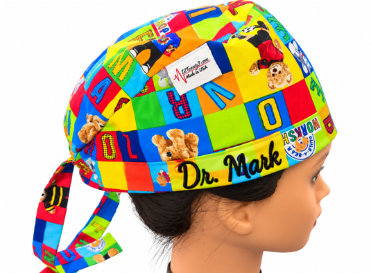 Build a Bear 100% Cotton Tie Back Scrub Cap Free Machine Embroidery!