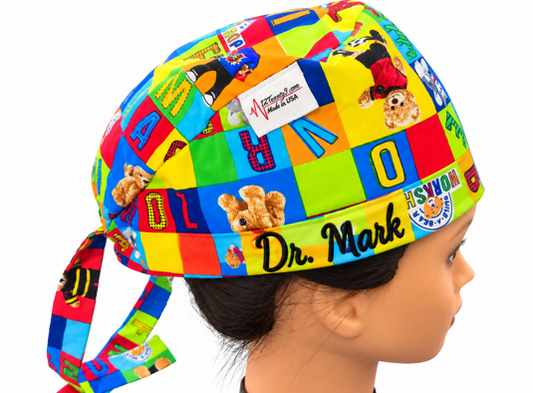 Build a Bear 100% Cotton Tie Back Scrub Cap Free Machine Embroidery!