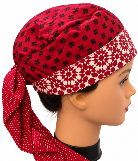 Red & White Multi Patterned Reversible 100% Cotton Scrub Cap Free Embroidery