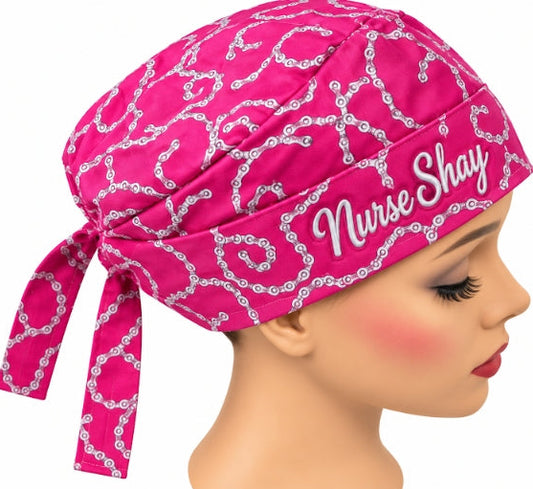 Pink Motorcycle Chain Print Reversible Scrub Cap Free Embroidery for a limited Time