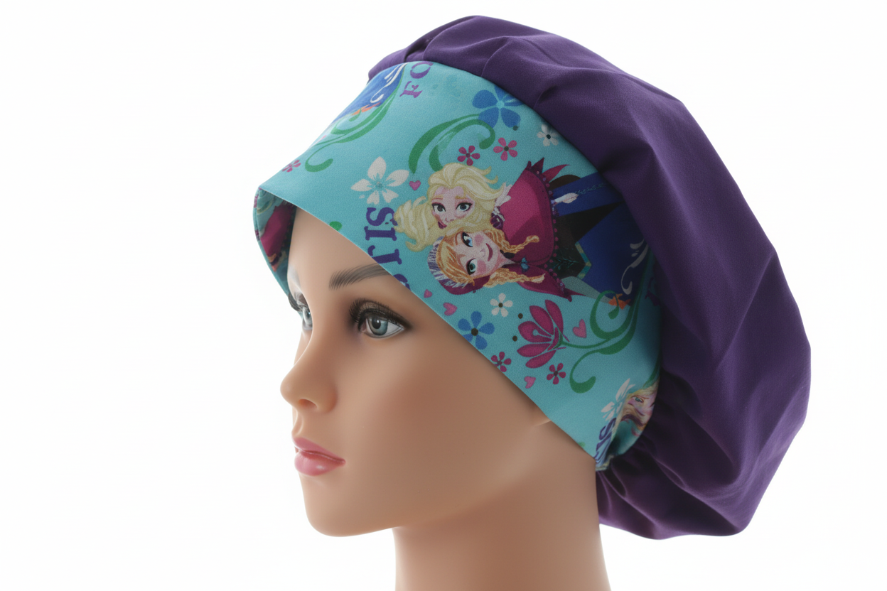 Left-facing view of Frozen bouffant cap
