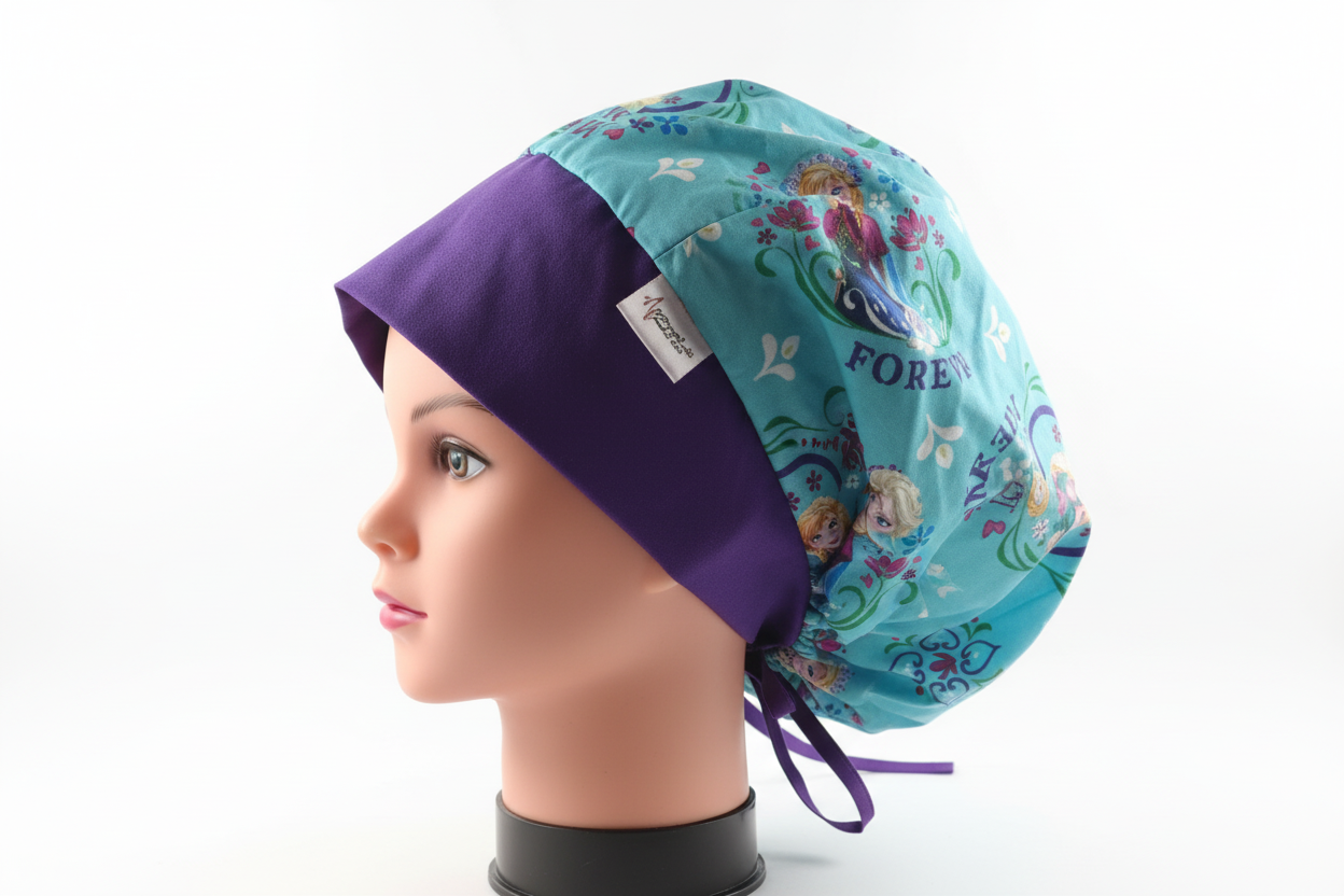 Left-facing view of turquoise Frozen cap