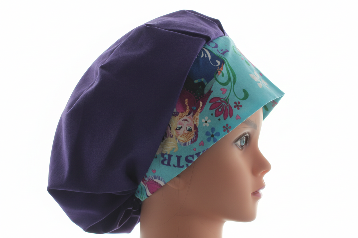 Navy blue bouffant cap with Frozen design